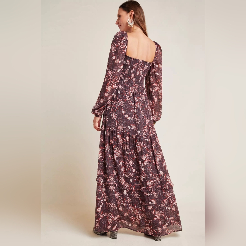 Dolan Burgundy Floral Long Sleeve Dress Size Xsp From Anthropologie